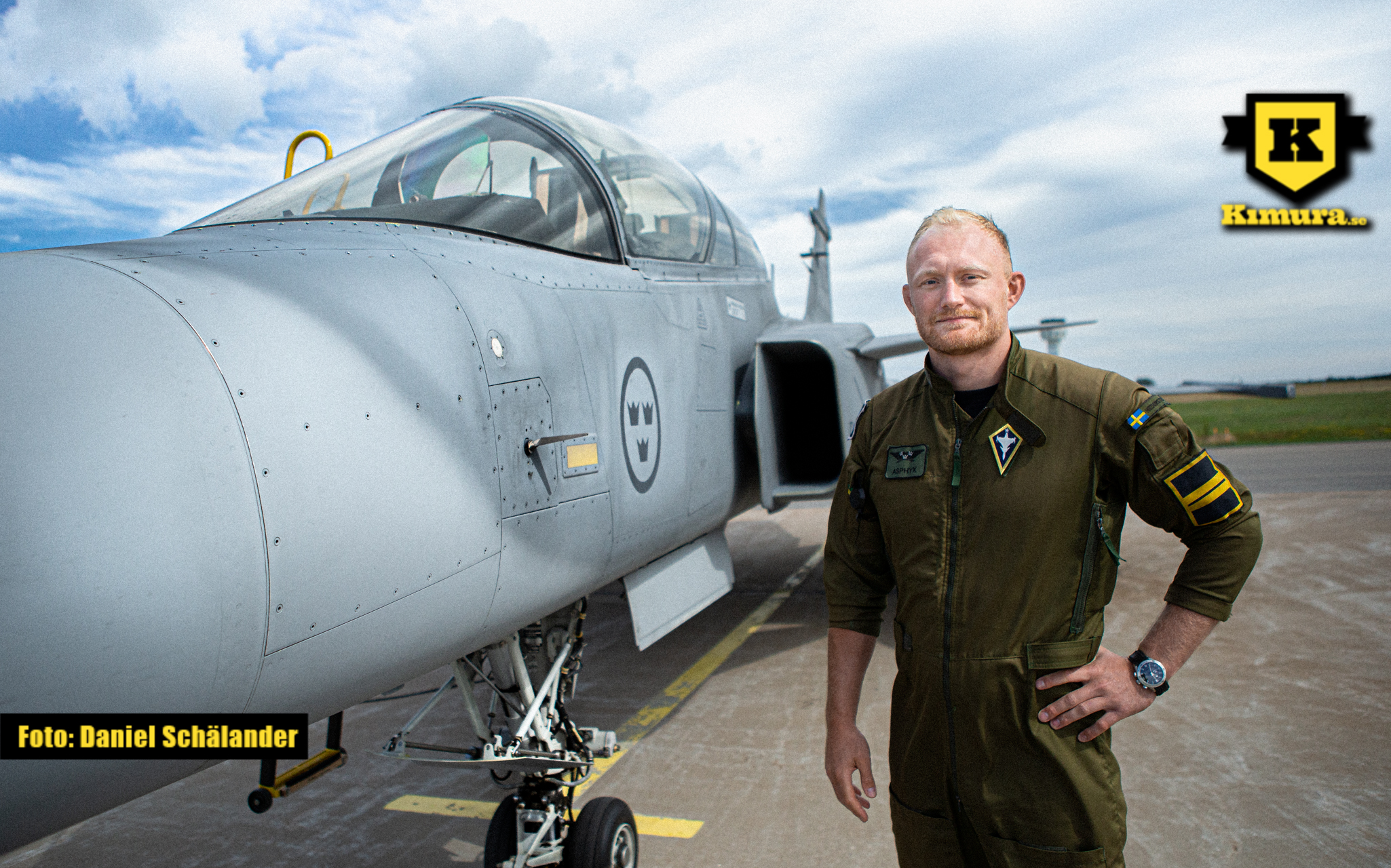 Max Hederström bredvid JAS Gripen